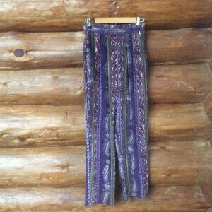 Casual Corner Vintage 90s 100% Silk Purple Boho Print High Rise Pants Size Small
